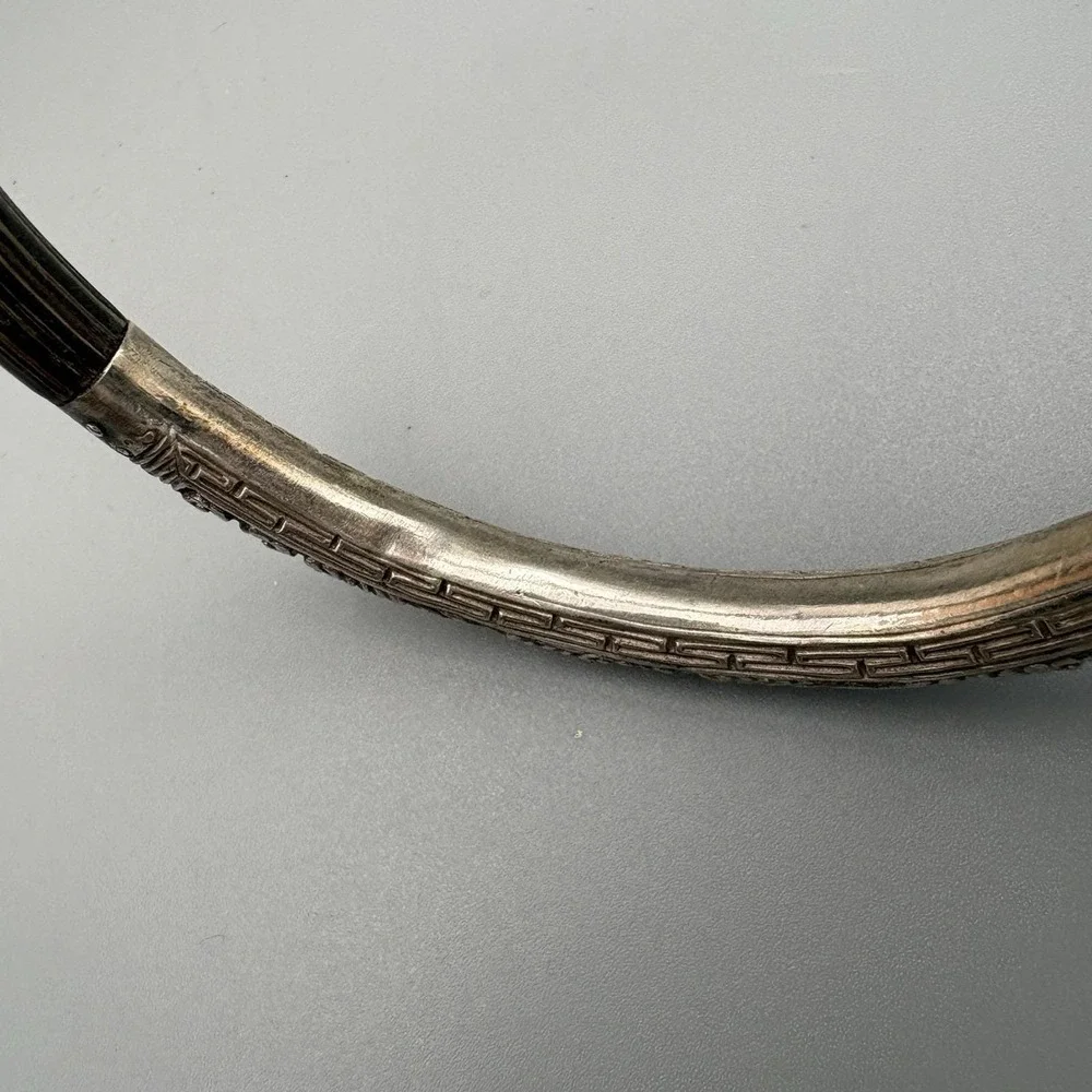 Vintage Chinese Silver Bangle Rattan Phoenix Bamboo Wood 8.25